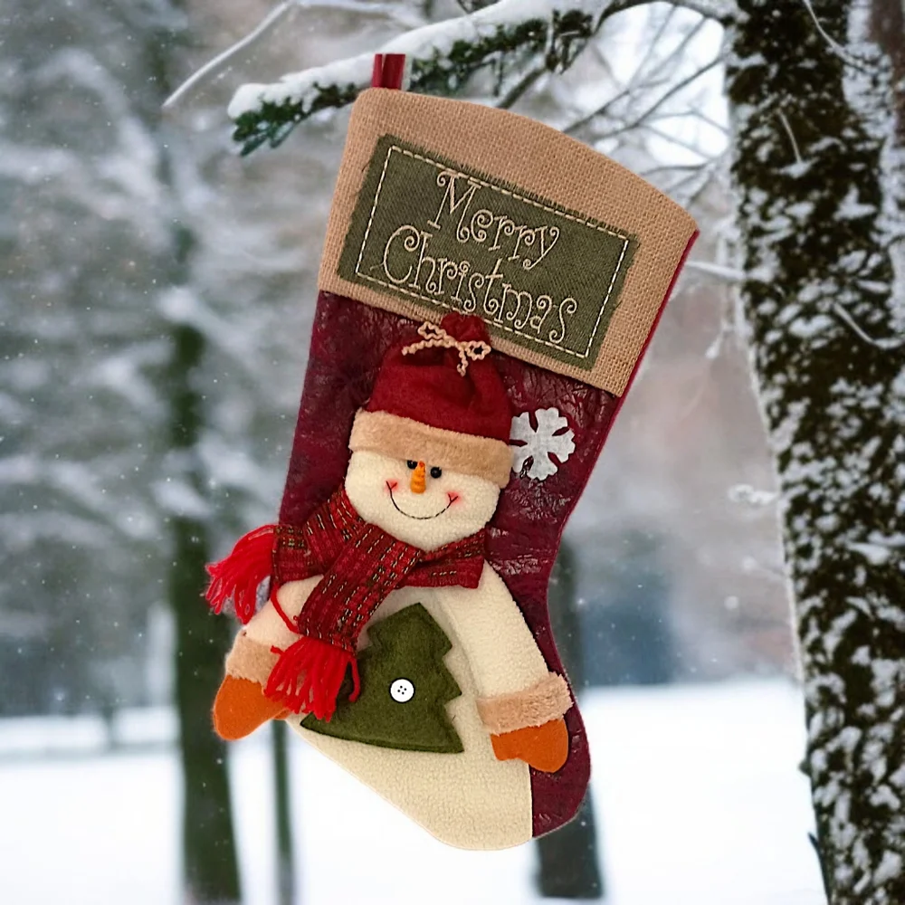 3D Snowman Plush Christmas Stocking Felt‎ Merry Christmas Embroidery Farmhouse